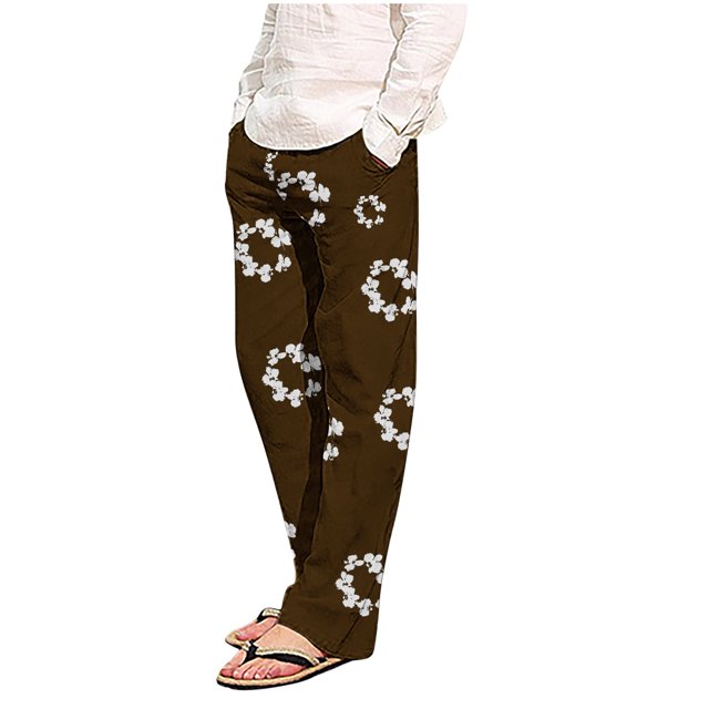 Puntoco Pantalones casuales largos para hombre Pantalones de pijama a cuadros holgados con estampado de cuadros casuales a la moda para hombre Pantalones largos