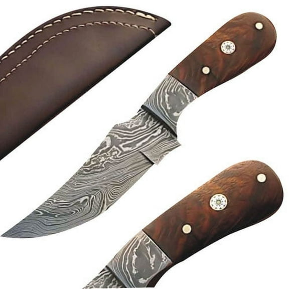 Custom Made Damascus Steel Skinner Knife w/ Hardwood Handle