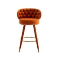 thumbnail image 3 of Velvet Counter Height Bar Stools Set of 2, Swivel Counter Height Bar Stools with Solid Wood Legs and Button Tufted Back, 360 Degree Bar Chairs for Kitchen Island Cafe Pub Dining Room, Orange, 3 of 9