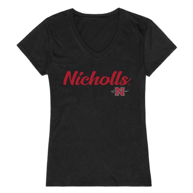 W Republic 555-138-BLK-01 Nicholls State University Womens Script T-Shirt, Black - Small