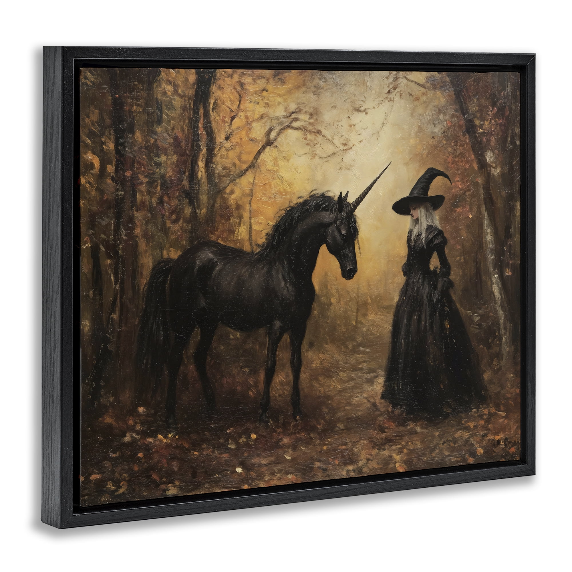 Witch & Black Unicorn Black Framed Floater Canvas Wall Art, design by Arlington Prints