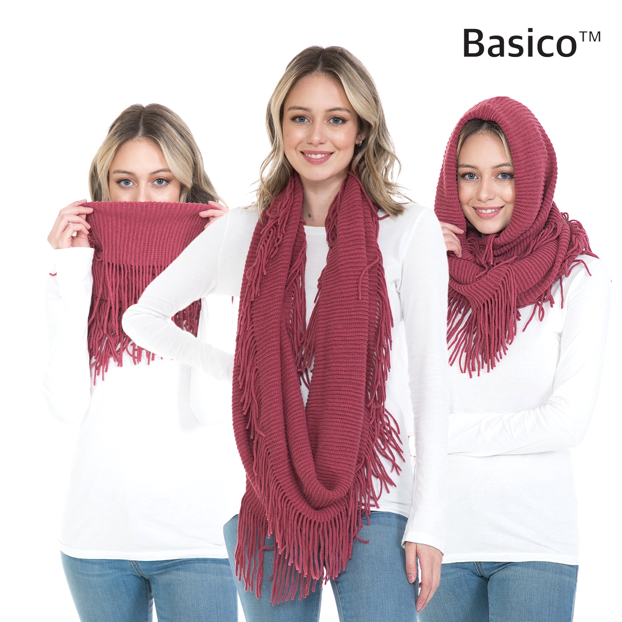 BASICO Warm Knit Winter Scarfs for Women Dark Rose Infinity Scarf Circle Loop Scarves