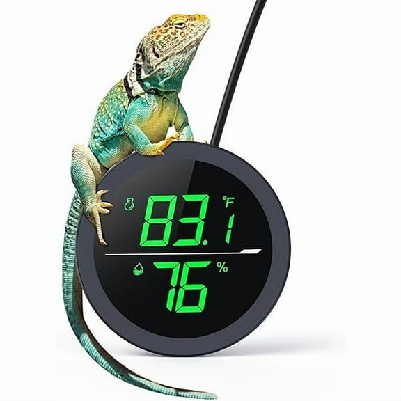 ZLCReptile Tank Thermometer, LED Digital Reptile Thermometer and Humidity Gauge Hygrometer for Reptile Tank Snake Tank Accessories Pet Rearing Box with 55.2” Cable USB Power Supply- Black