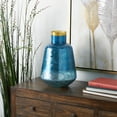 thumbnail image 2 of DecMode 14" Handmade Blue Glass Vase with Gold Rim, 2 of 9