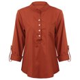 thumbnail image 4 of Blusa de mujer Cuello alto Escote en V Laminado Hombro caído Botón de manga larga Simple Casual OL W Abanopi Rojo/XXL, 4 of 7