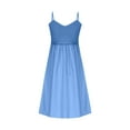 thumbnail image 6 of Boho Dresses For Women Beach Fashion Casual Loose A-Line V-Neck Sleeveless Spaghetti Straps Solid Color Mini Flowy Sundress Blue, 6 of 9