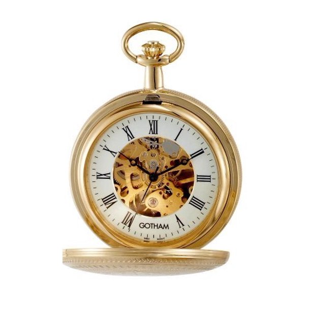 Gotham Gotham Men's GoldTone 17 Jewel Mechanical Double Cover Pocket