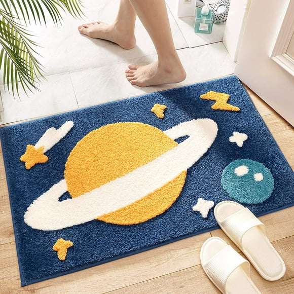 GalacticSoft Microfiber Bath Mat - Absorbent, Non-Skid, Machine Washable Rug for Kids' Bathroom, Bedroom, Kitchen, and Dining Spaces, 16x24, Cute Space Design