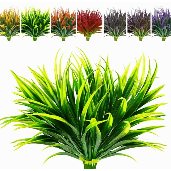 8 Pcs Outdoor Fake Plants UV Resistant Artificial Tropical Plants Flowers Faux Garden Grass Plants Décor Fall Winter Summer Planters Patio Front Door Porch Plastic Bushes & Shrubs Decoration