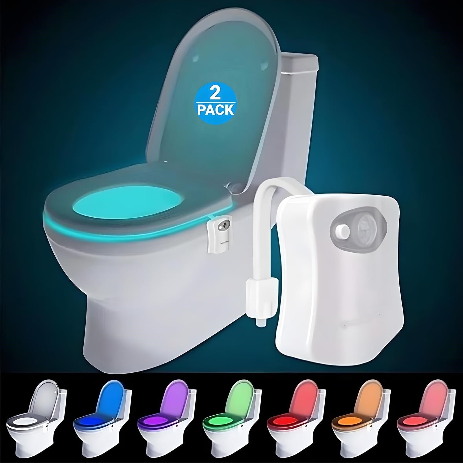 Toilet Light Night Light 2 Pack,Toilet Lights Inside Toilet,Fun 8 Colors Changing Bathroom Nightlight Add on Toilet Bowl Seat,Perfect Decorating Gadget for Dad Adults Kids Toddler
