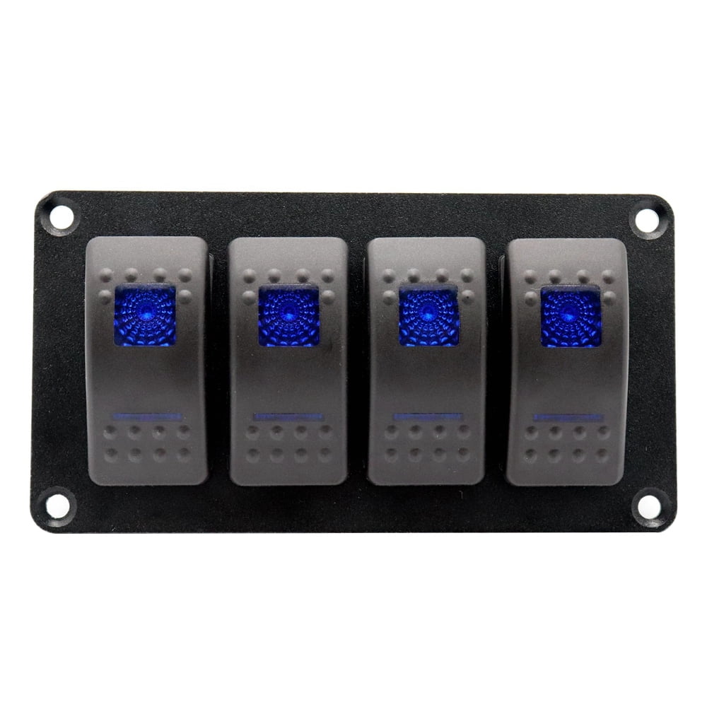 Rocker Switch Aluminum Panel 4 Gang Toggle Switches Dash 5 Pin On/Off Blue LED Light for Car Boat Truck 