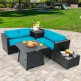 thumbnail image 2 of Topbuy 5-Piece Outdoor Patio Furniture Set with 50,000 BTU Propane Fire Pit Table Patio PE Wicker Conversation Set with Cushions Storage Box and Tempered Glass Coffee Table Turquoise, 2 of 9