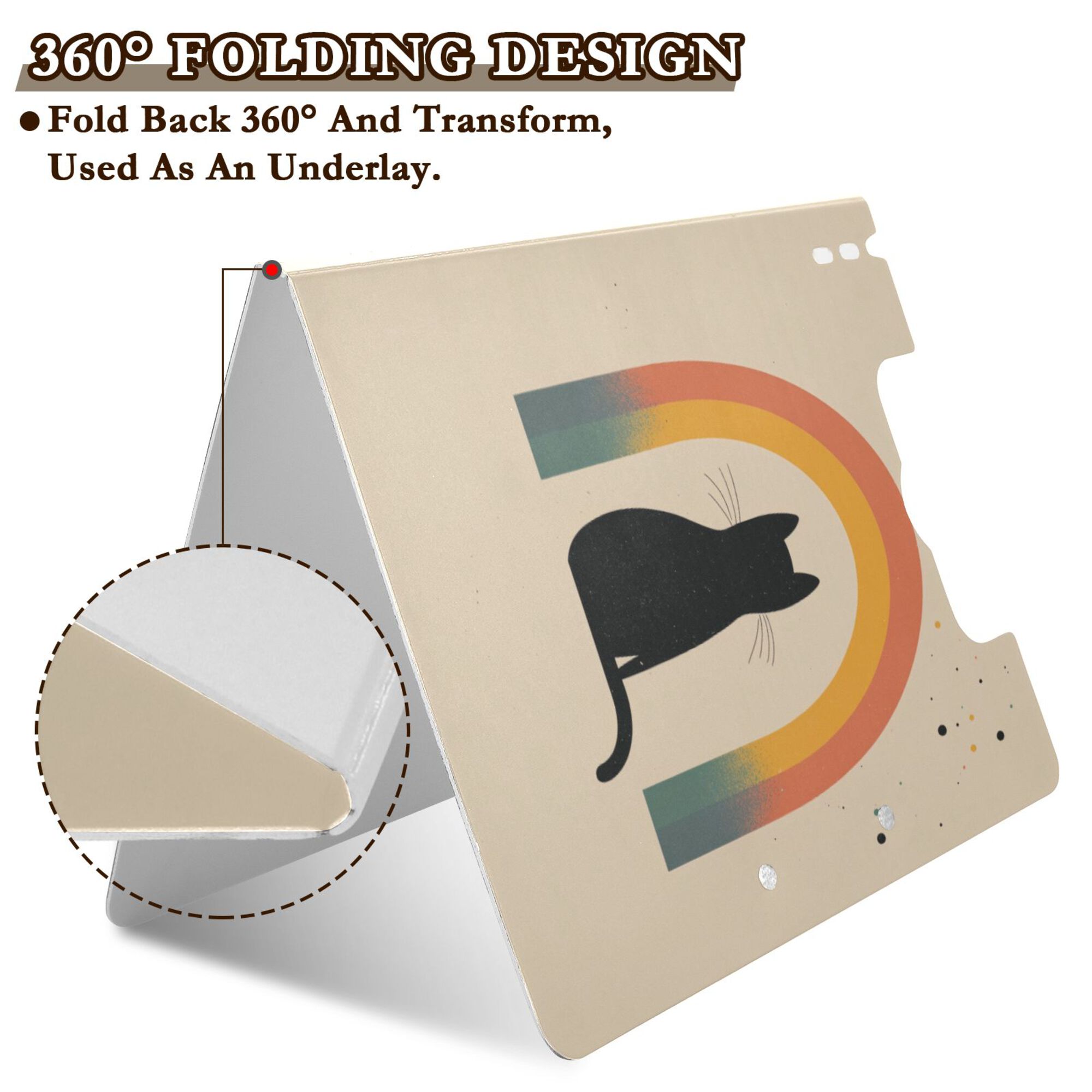 FORMRS A4 Clipboard Folder with Pen Holder Horizontal Foldable School Office Binder, Beige Cat Rainbow