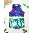 thumbnail image 3 of iEFiEL Girls Sparkly Sequins Ballet Dance Outfit Gymnastics Crop Top with Shorts Set Dancewear for Jazz Hip Hop Dance Purple Fish Scales 10, 3 of 7