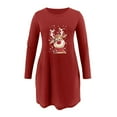 thumbnail image 4 of Robes d'Automne pour Femmes Col Rond Imprimé de Noël Robe à Manches Longues Décontractée Robe Mini Fluide de Vacances avec Poches, 4 of 5