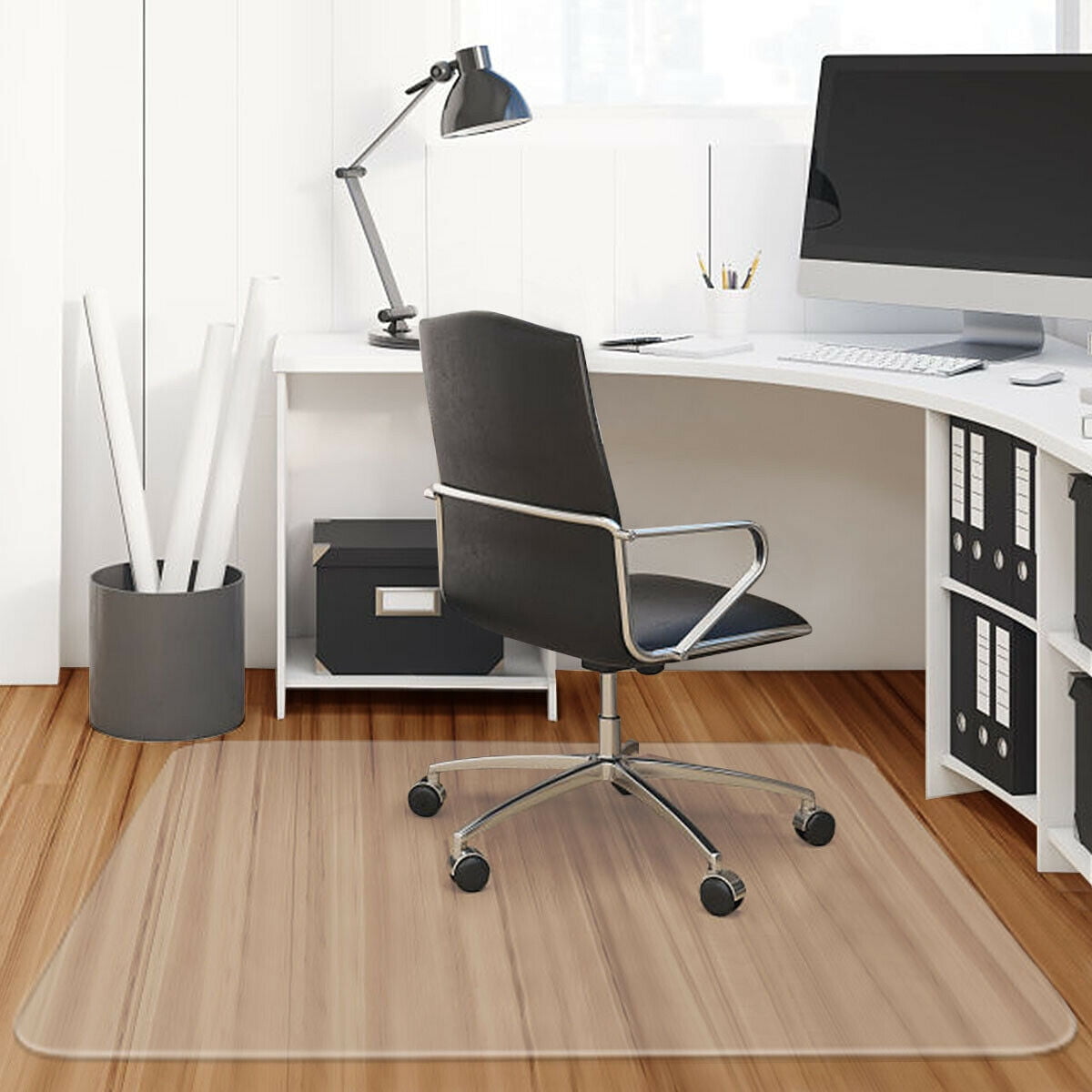 Large Office Chair Mat For Hard Floors 59''×47'' Heavy Duty Clear Wood Tile 