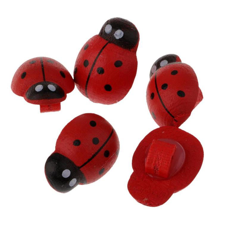 50pcs Red Ladybird Shape Wooden Shank Buttons for DIY Kids Craft Sewing 18mm 