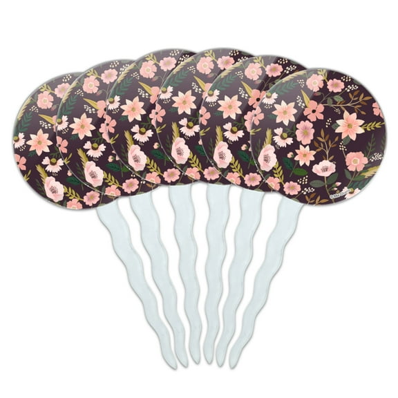 Simona Flowers Floral Pattern Cupcake Picks Toppers Decoration Set of 6