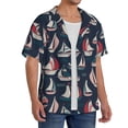 thumbnail image 2 of Pofeuu Sailboat And Wave Print Mens Casual Short Sleeve Shirts Beach Summer Spread Collar Pocket Tops Men's Casual Short-sleeved Shirt-Large, 2 of 5