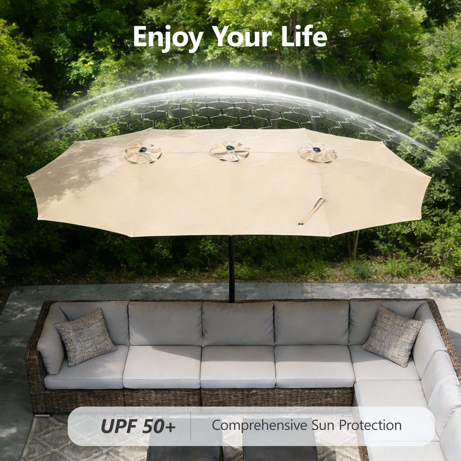WLLJOY 15Ft Patio Umbrella With Base-Mounted, Foldable And Portable Outdoor Sunshade For Backyards, Beaches And Gardens, Khaki