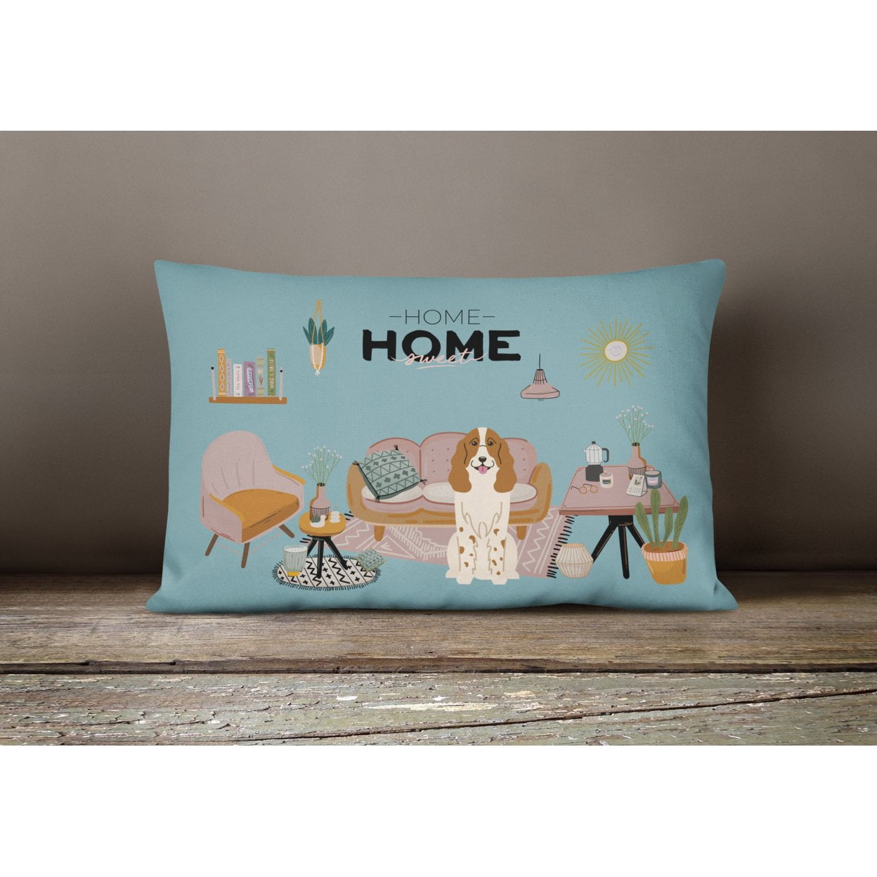 Carolines Treasures CK7876PW1216 Russian Spaniel Sweet Home Canvas Fabric Decorative Pillow 12H x16W multicolor
