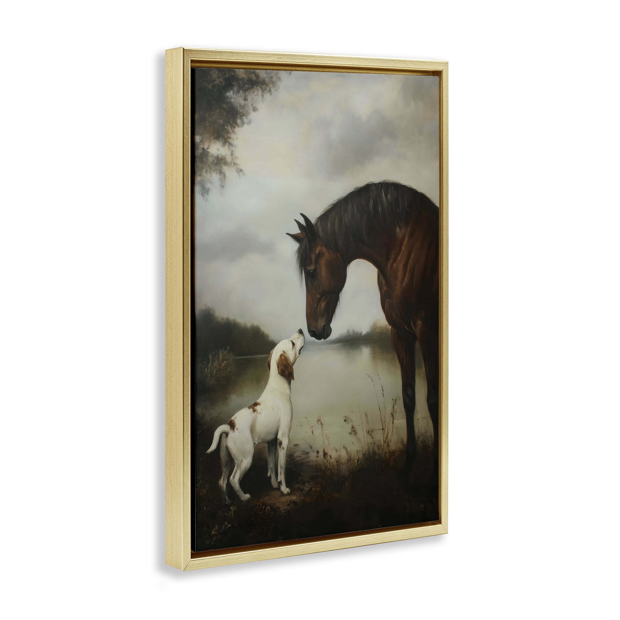 Stupell Industries Hound & Horse Companions Gold Framed Floater Canvas Wall Art, design by Petal Prints Design