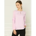 thumbnail image 3 of INSPIRE CHIC Top de la blusa de la oficina del trabajo del cuello del ojo de la cerradura de las mangas largas semi transparentes de la gasa elegante de las mujeres Rosa S, 3 of 6