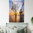 thumbnail image 4 of Scenery House Decor Tapestry, Dawn Time at Asian Seascape with Autumn Trees in Water Habitat Theme, Wall Hanging for Bedroom Living Room Dorm Decor, 60W X 80L Inches, Blue Yellow, by Ambesonne, 4 of 5