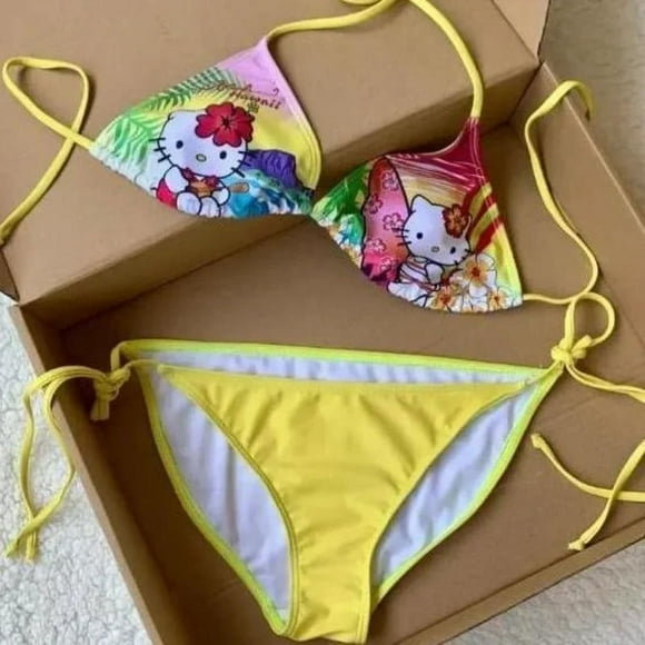 2024 Lu Hua clothing：Light up your stunning moment Hello Kitty Hawaii split swimsuit suit for women in summer kawaii hot girl small breasts push up bikini beach wear surfing suittzw LUH