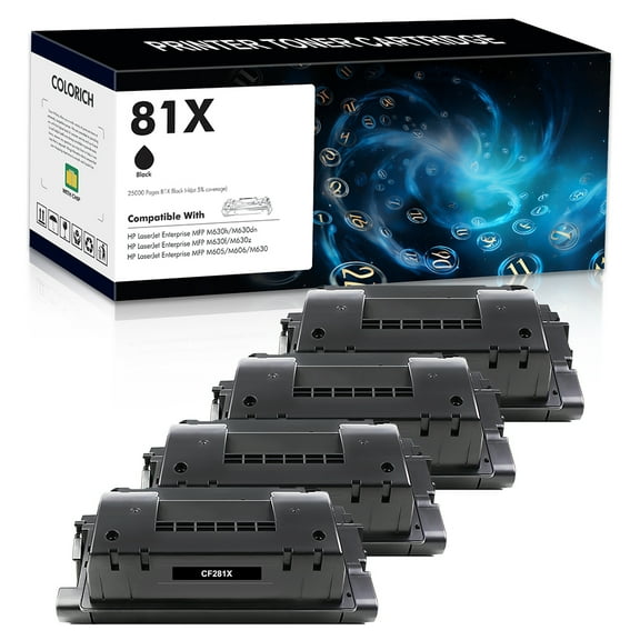 Colorich 4-Pack Compatible 25000 Pages High Yield Toner Cartridge for HP 81X CF281X 81A CF281A Enterprise MFP M606n M630 M630h M605 M605n M606 M606n M630 M630z M632 Black Printer ink