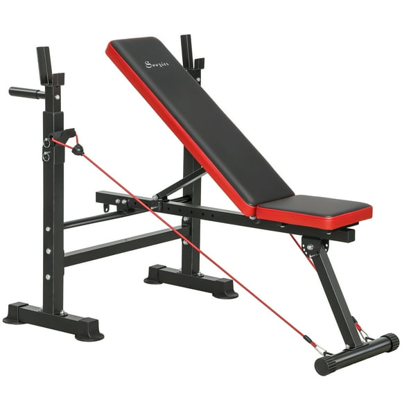 Soozier Adjustable Weight Bench with Squat Rack, Incline Flat Bench Press