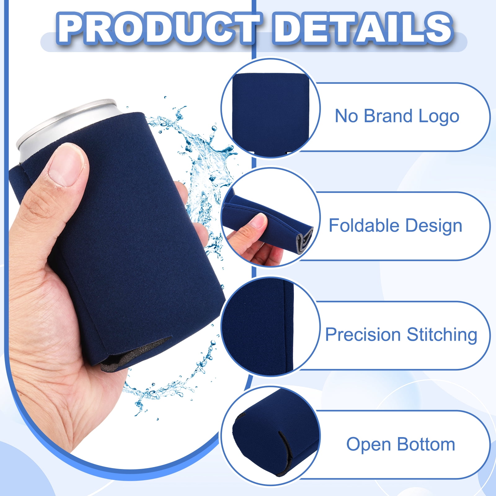 Uxcell 20Pcs Beer Can Coolers Covers, Neoprene Blank Drink Cooler Sleeves Collapsible Insulated Reusable Soda Cover for 10oz Bottles Seltzer DIY Weddings Beach Picnic Party, Deep Blue