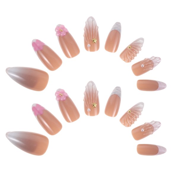 WEUVEB 24Ud Artesanales Press on Con 3D Color Rosa Para Manicura Femenina