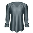 thumbnail image 5 of Yigetop Eyelet Tops for Women, Women's Solid Color V Neck T Shirt Autumn Hollow Out Casual Pleated Sleeve Lace Sleeve Top Dressy Blouses for Women Long Sleeve Blackish Green L, 5 of 6