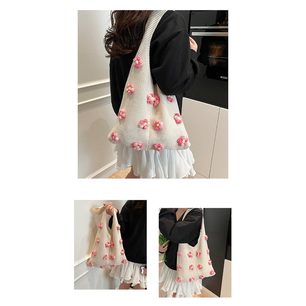 Aurgiarme Elegant Floral Pattern Shoulder Bag Lightweight And Practical Knitted Crochet Bags For Everyday Use And Easy Pairing