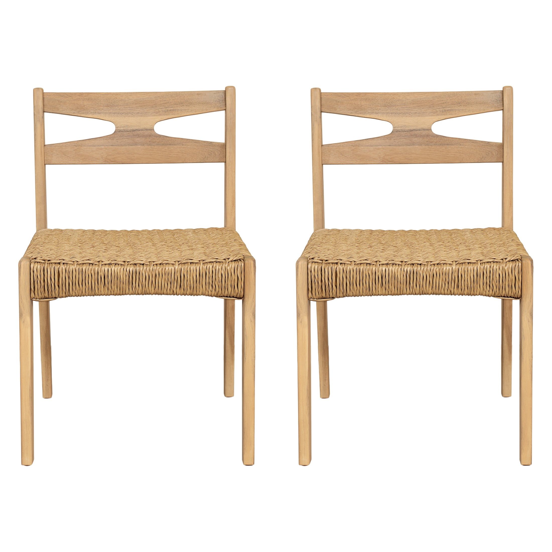 Christopher Knight Home Mid-Century Acacia Wood Dining Chairs with Woven Seat, Light Teak, Set of 2