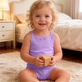 thumbnail image 3 of Scyoekwg Newborn Infants Girls Spaghetti Strap Bodysuit Cute Sleeveless Cotton Rompers Solid Color Summer Baby Clothes Purple,1-3 Months, 3 of 5