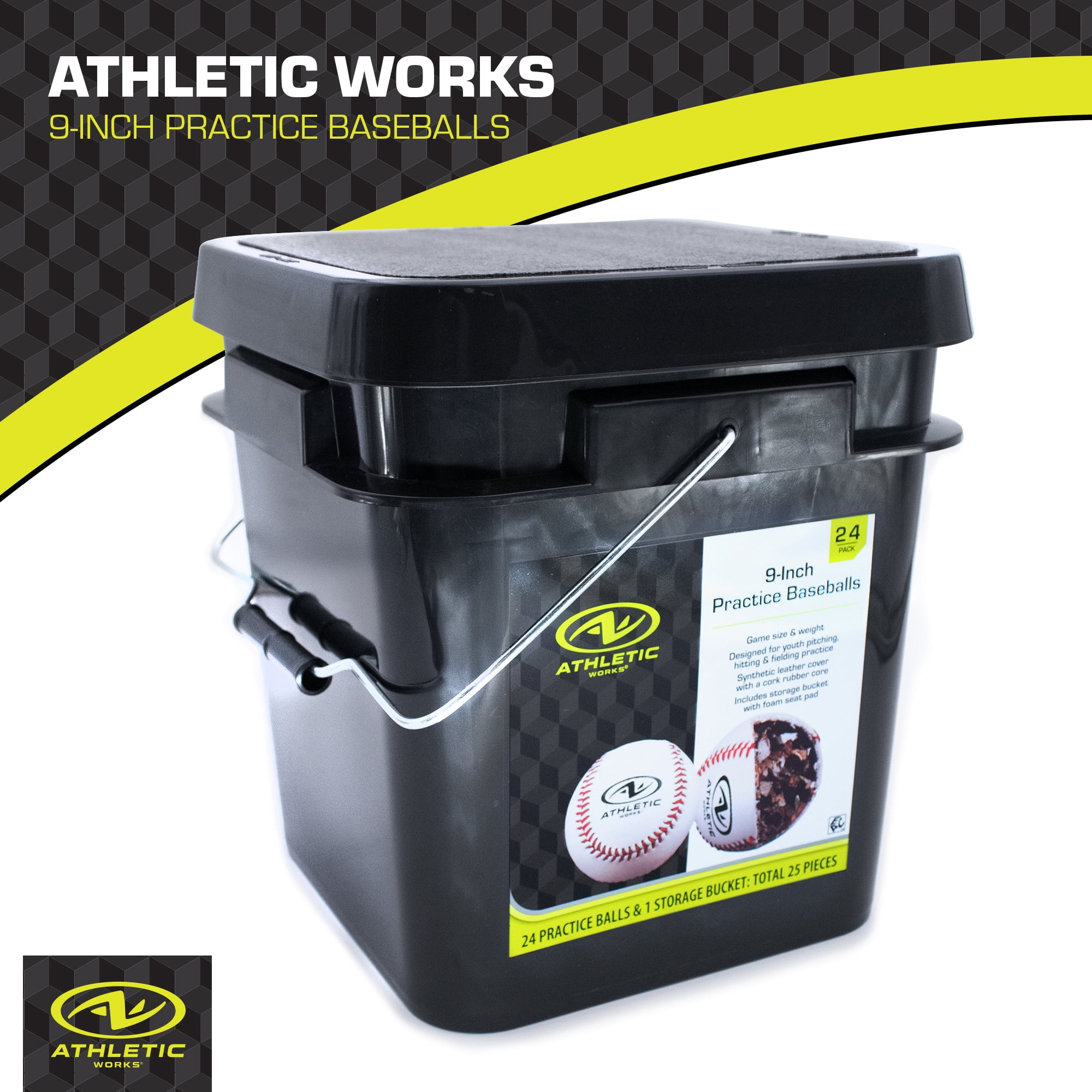 Athletic Works 9-Inch Leather Baseball with Bucket – 2 Dozen