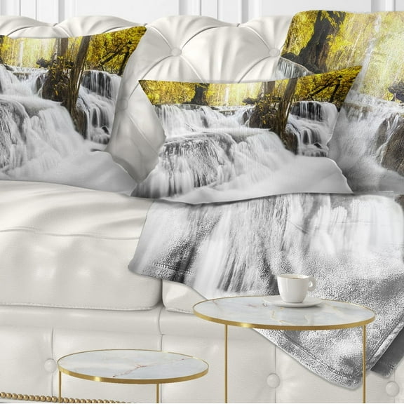 Designart Colorful Erawan Waterfall - Landscape Photography Throw Pillow - 12x20