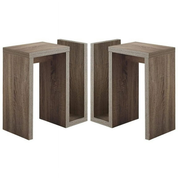 Home Square 12" Thick Panel Particle Board End Table in Dark Taupe - Set of 2