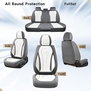 Coverado Car Seat Covers Full Set, Gray&White Front and Back Auto Seat Protectors, Premium Leather Interior Cushions Universal Fit for Most Cars, SUVs and Trucks