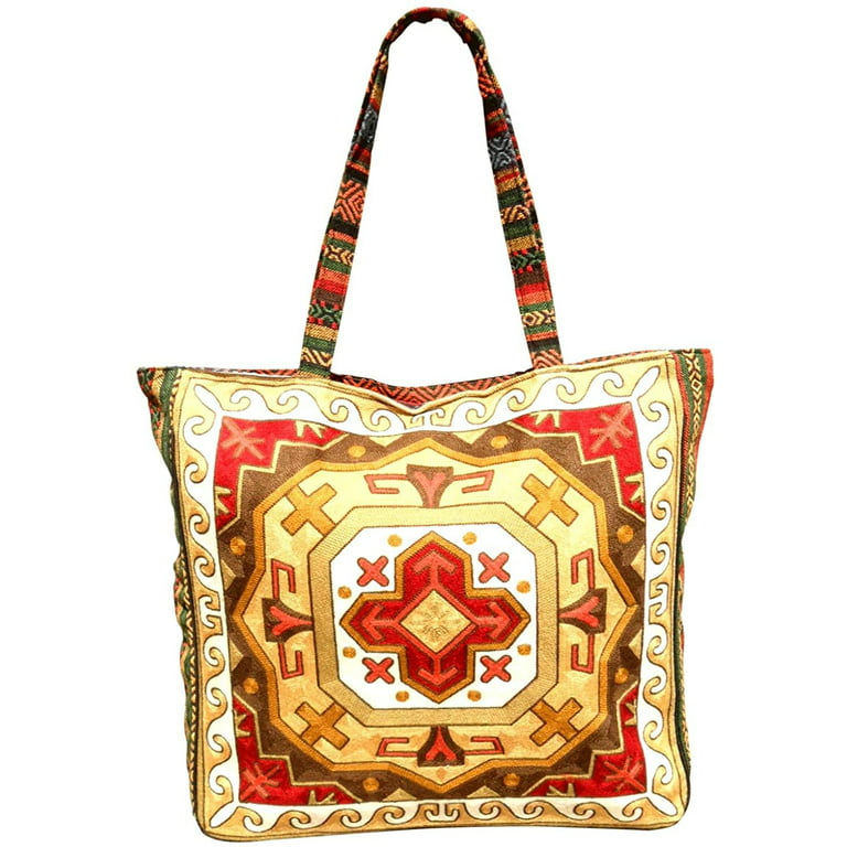 Top Deluxe Red Mandala Large Embroidery Bohemian Over the Shoulder Handbag  Tote Bag Purse Unique Easter Basket Stuffers One Day Shipping Gifts for