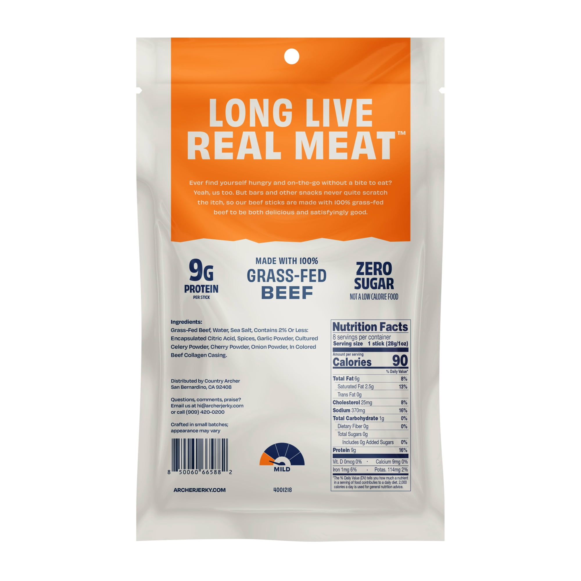 (6 pack) Archer Classic Beef Jerky Sticks, 9g Protein, 100% Grass-Fed, Zero Sugar, 1 oz, 8 Count