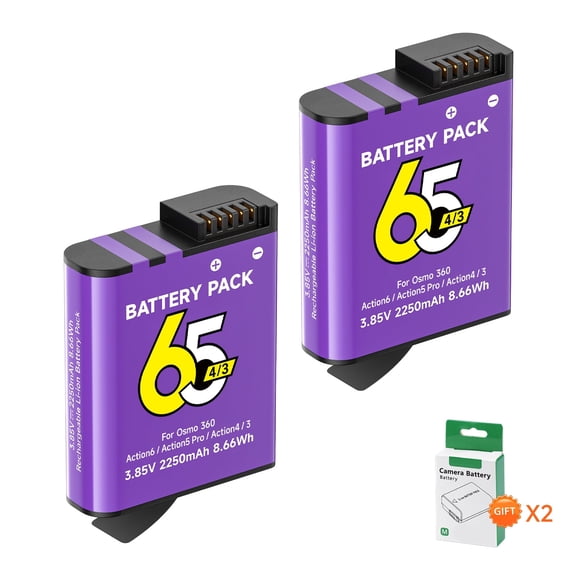 CITYORK Rechargeable DJI Osmo Action 5 Pro Batteries 2-Pack 2250mAh for DJI Osmo Action 5 Pro,Osmo Action 4 and Osmo Action 3