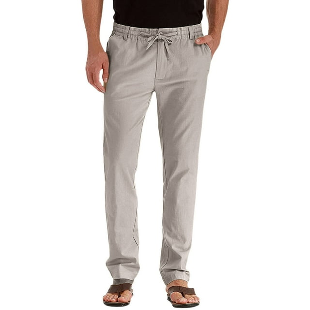 WEIYLL Mens Pants Casual Elastic Waist Adjustable Drawstring Beige Trousers Size M