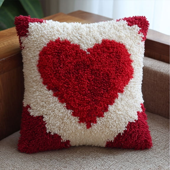 Latch Hook Kits DIY Crochet Pillow Kit Red heart Pre-Printed Pillowcase Needlework Cushion Cover 17x17inch