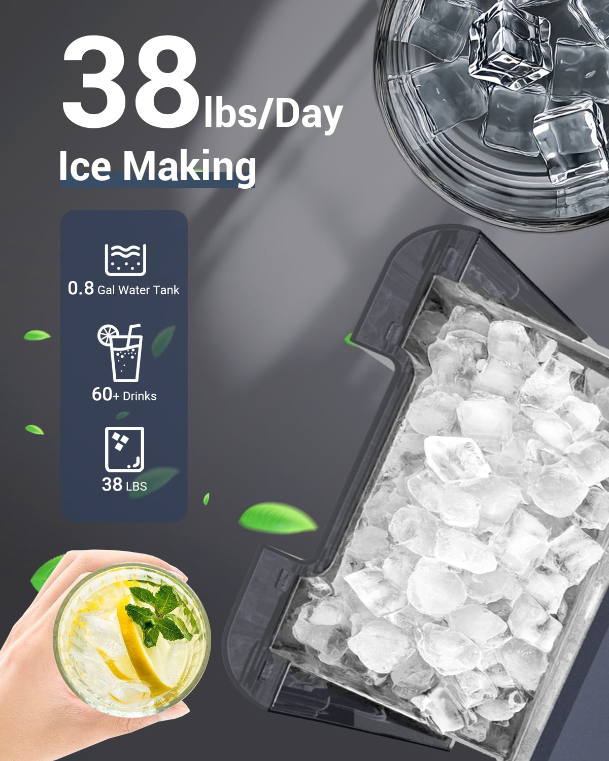 Nugget Ice Makers Countertop, 38Lbs/24H Pebble Ice Machine with Chewable Pellet Ice