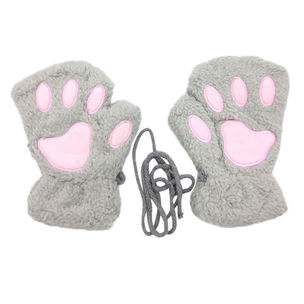 Guantes térmicos sin dedos para mujer Lindo gato Garra Oso Pata Felpa Guantes sin dedos Guantes forrados Windstopper Guantes suaves y cálidos Deportes al aire libre Guantes de ciclismo Fridja nalpqowj27820