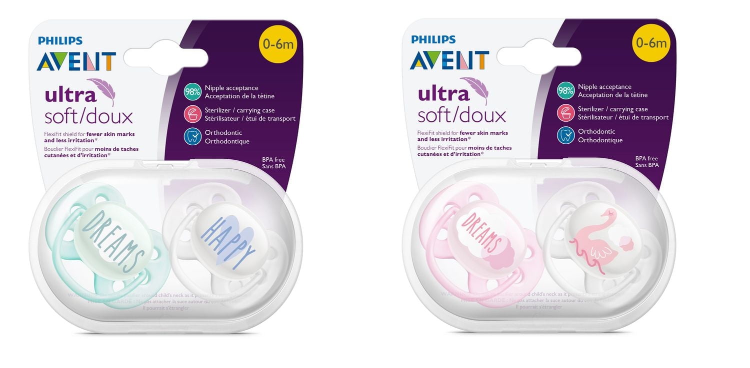 Philips Avent Ultra Soft Pacifier, 0-6 months, Mixed, 2 pack, SCF224/03