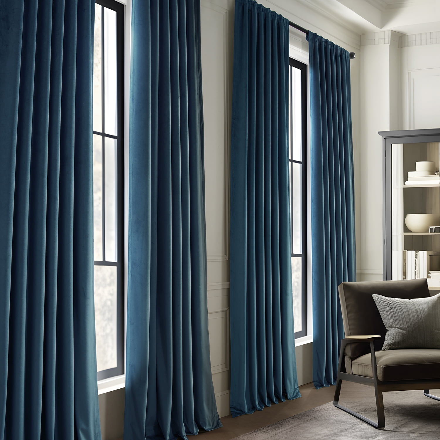 HPD Half Price Drapes Basic Deluxe Velvet Room Darkening Curtains with Rod Pocket - 2 Panels Set - Window Curtains for Living Room & Curtains for Bedroom, 50W X 96L, Dark Blue